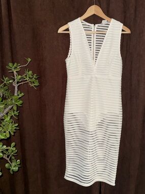 Jasmine White Striped Sheer Panel Sleeveless Dress